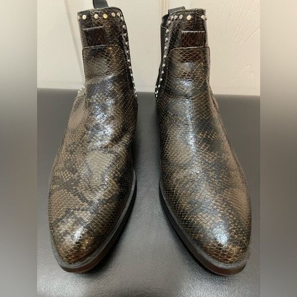 Zara Womens Ankle Boots Western Snake Print Size UK 38 US 7 Studed Pull On - Picture 7 of 7